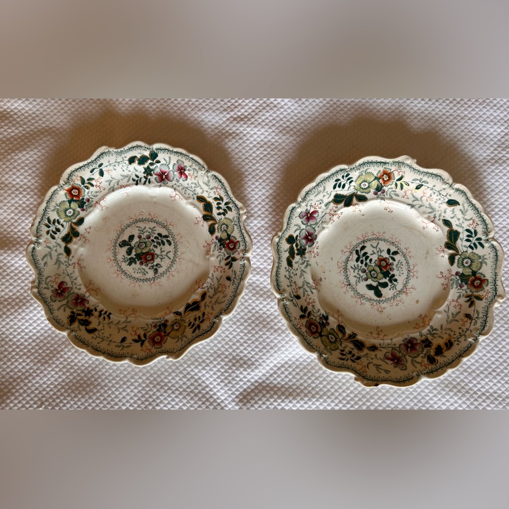 Pair of Antique, Scalloped Edge Floral Plates